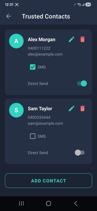 AudioWitness trusted contacts screen